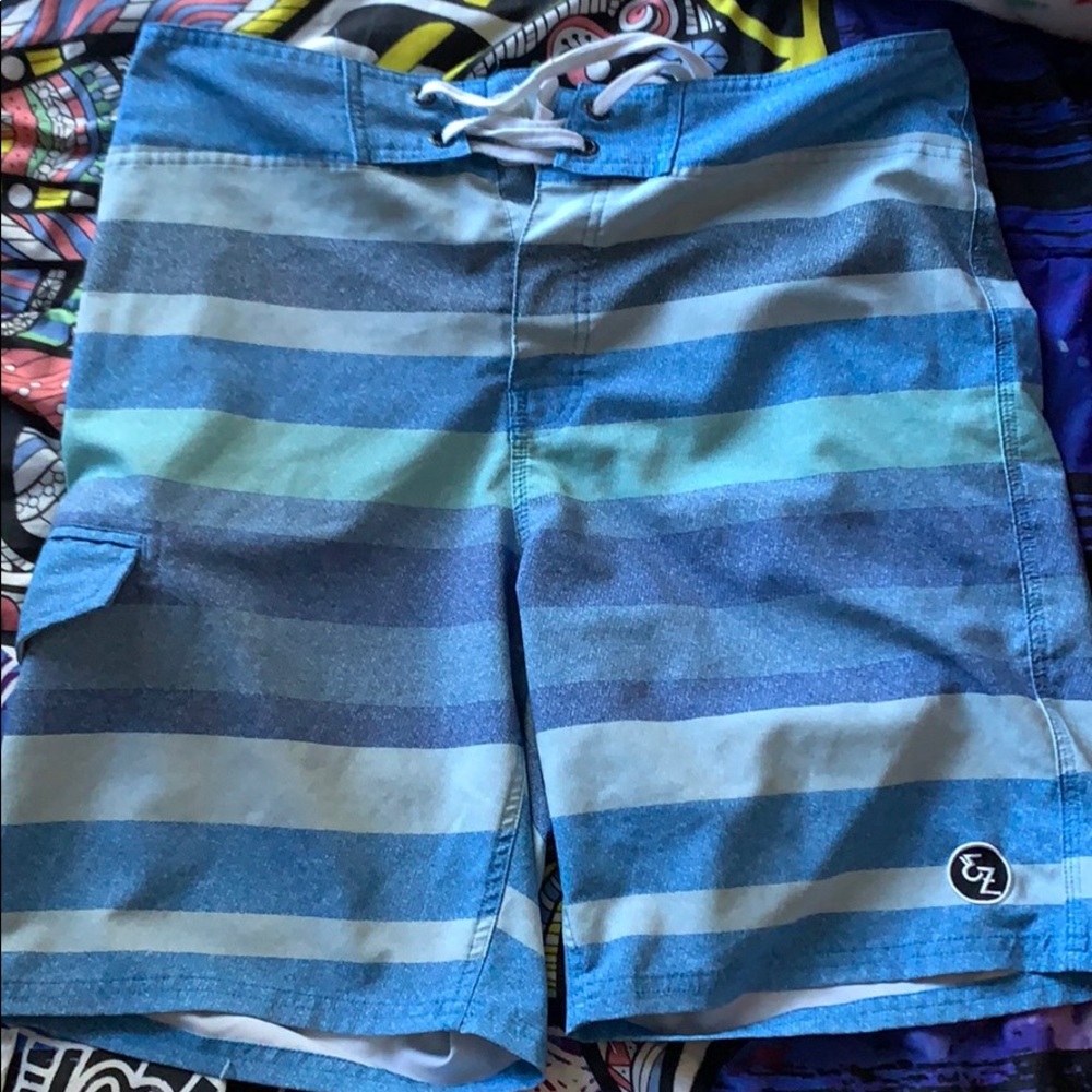 Blue striped swim shorts